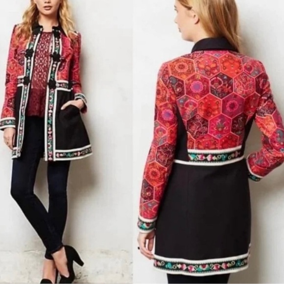 Anthropologie Elevenses Satsuma Embroidered Patchwork Jacket Coat Rare Size 4 - Picture 2 of 16